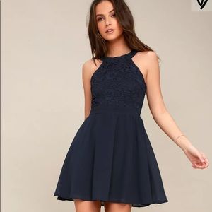 Lulus Navy Blue Lace Skater Dress